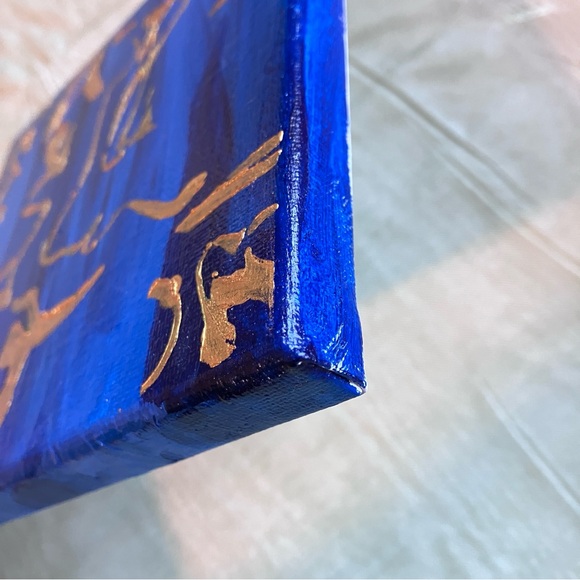 Abstract Acrylic Blue and Gold Scroll Pattern Mini Painting, 6x6" - Picture 7 of 10